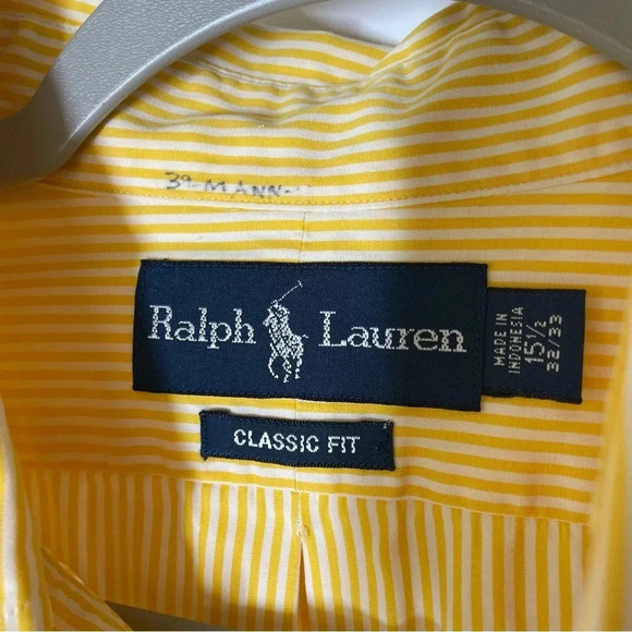 Ralph Lauren Blue Label Yellow Stripe Button Up Size 15.5 33/34 - Picture 2 of 9
